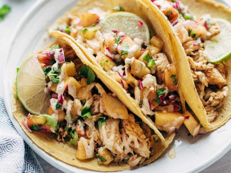 Chili Lime Fish Tacos with Peach Salsa